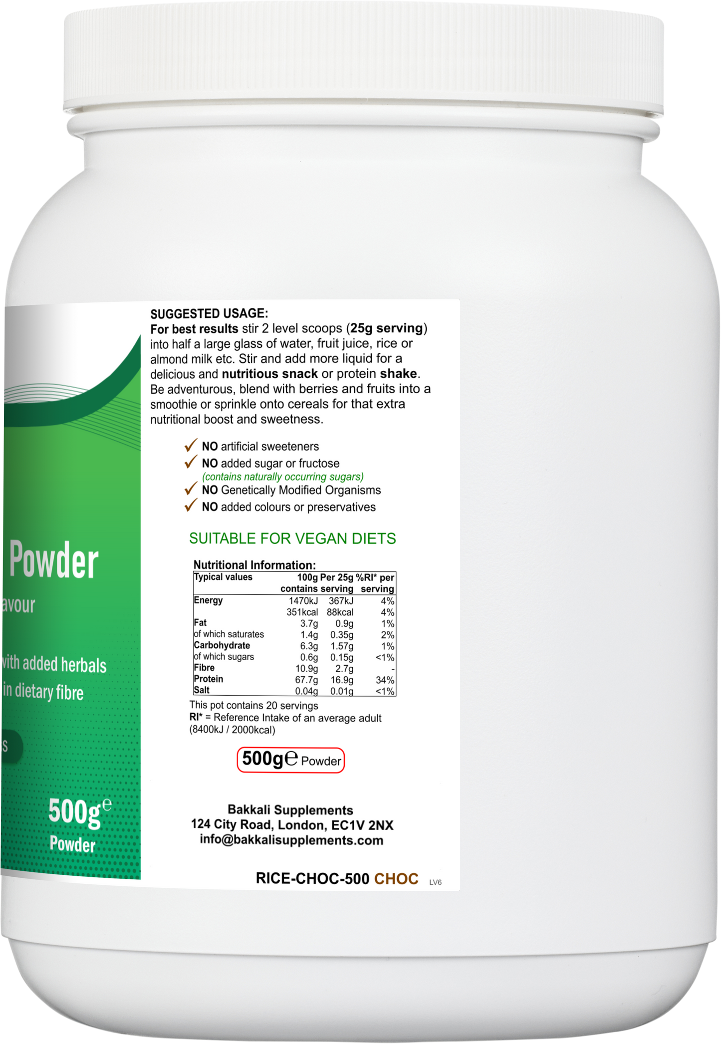 Rice Protein Powder (Chocolate Flavour)