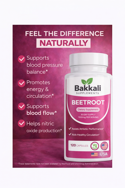 Organic Beetroot Capsules, 1300mg, 30 Day Supply, to Support Circulation And Vitality