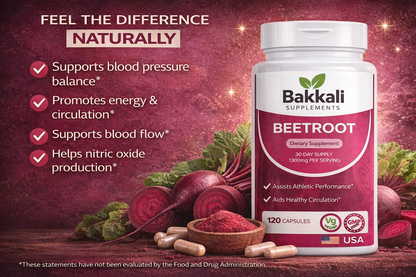 Organic Beetroot Capsules, 1300mg, 30 Day Supply, to Support Circulation And Vitality
